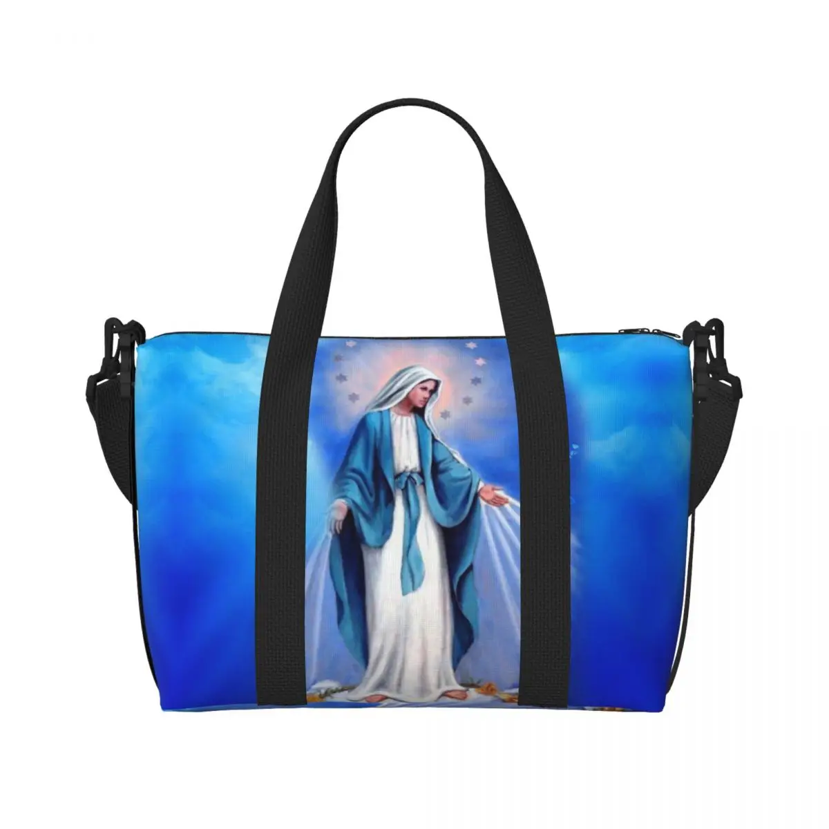 ที่กําหนดเองขนาดใหญ่คาทอลิก Virgin Mary Tote กระเป๋าผู้หญิง Our Lady of Fatima ไหล่ Shopper Gym Beach กระเป๋าเดินทาง