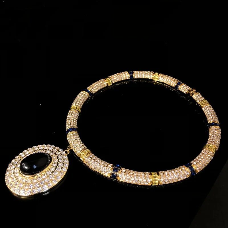 Heavy Craft Grand Palace Style Short Choker Luxurious Full Paved Diamond Pendant Necklace Women Versatile Evening Gown Party Jew