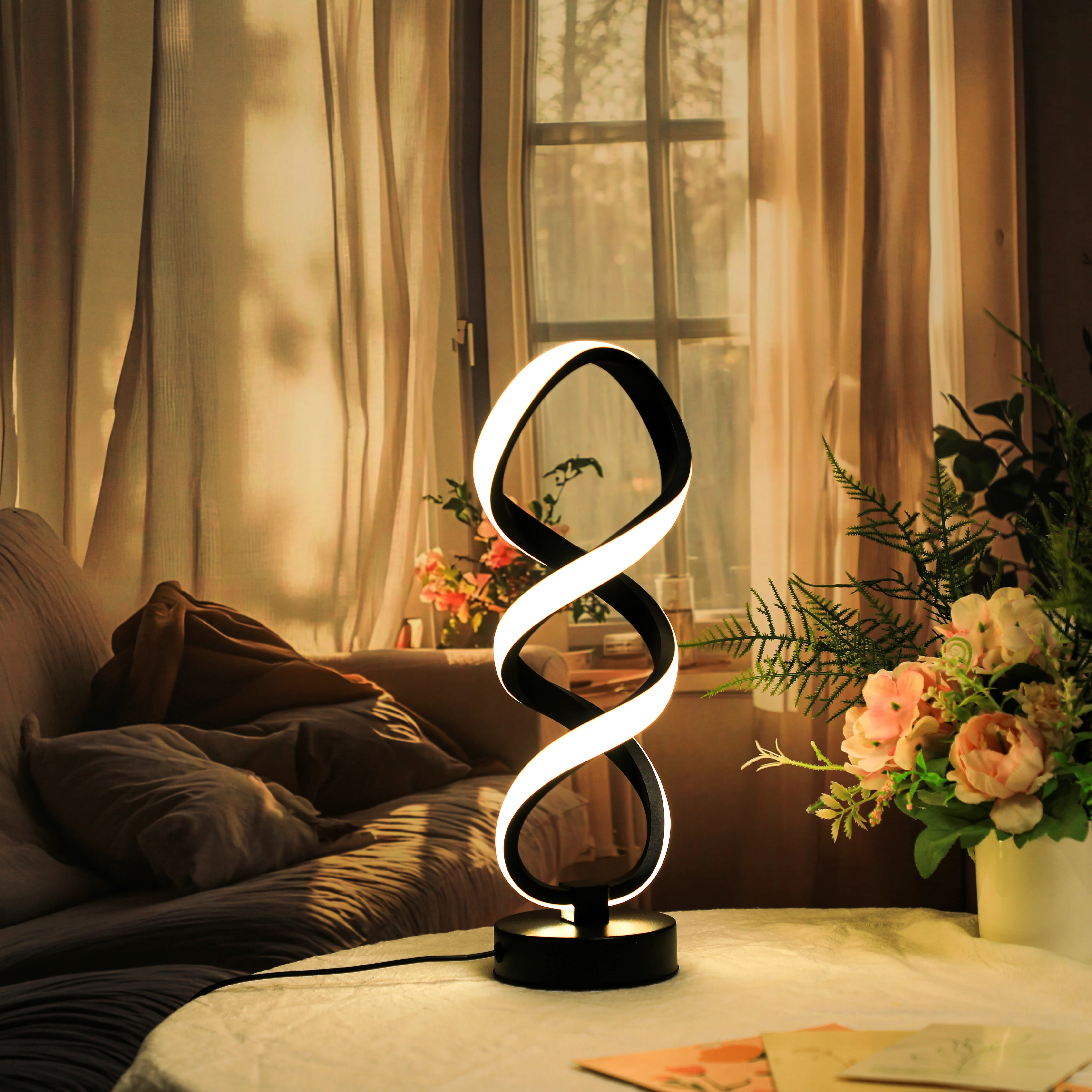 LED Ironwork High Legged Pleated Desk Lamp With USB Plug Three Color Stepless Dimming Bedside Touch Creative Bedroom Desk Lamp