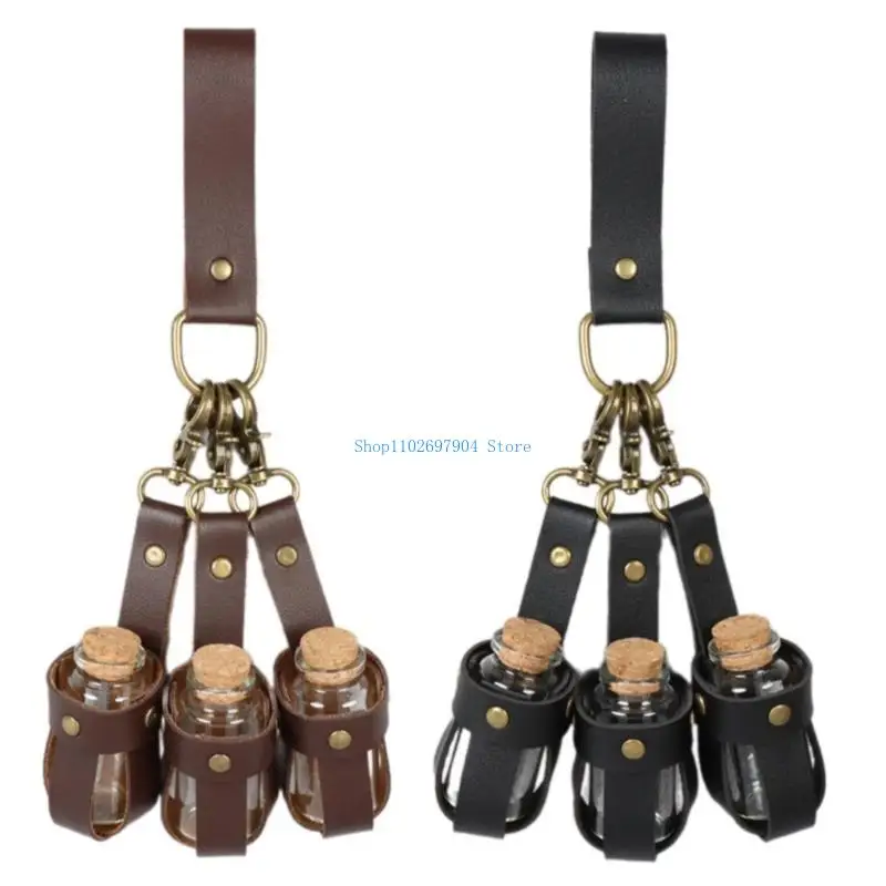 

N7YF Potion Bottle Wizard Potions Glass Holder with Cork Stopper and Leather Harness for Women Men Halloween Cosplay