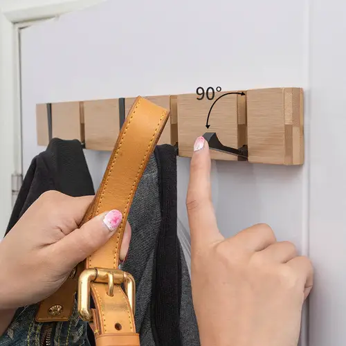 Imagen 2 del producto Colgador de llaves de bambú para colgar en la pared, organizador de pared, estante para llaves rectangular, ganchos para abrigos, decoración del hogar, perchero