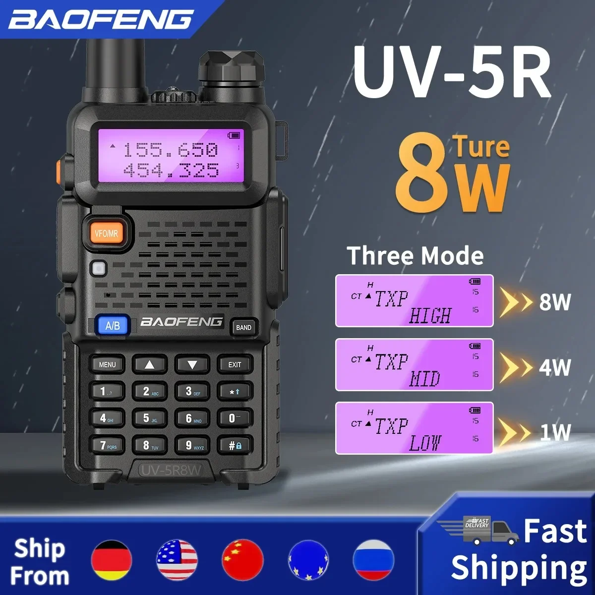 BAOFENG Walkie Talkie UV 5R 5W 8W Dual Band Ham Two Way Radio Vhf Uhf FM High-power Radio Handheld Transceiver Hunting 16KM