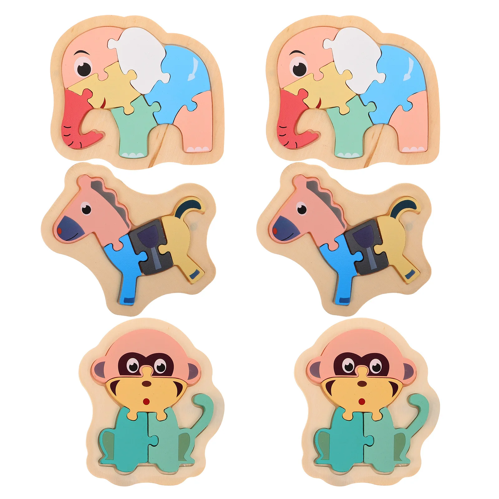 

6 шт., детские 3D-пазлы с животными, красочная деревянная игра-сортер для детей, развитие мелкой моторики, Монтессори