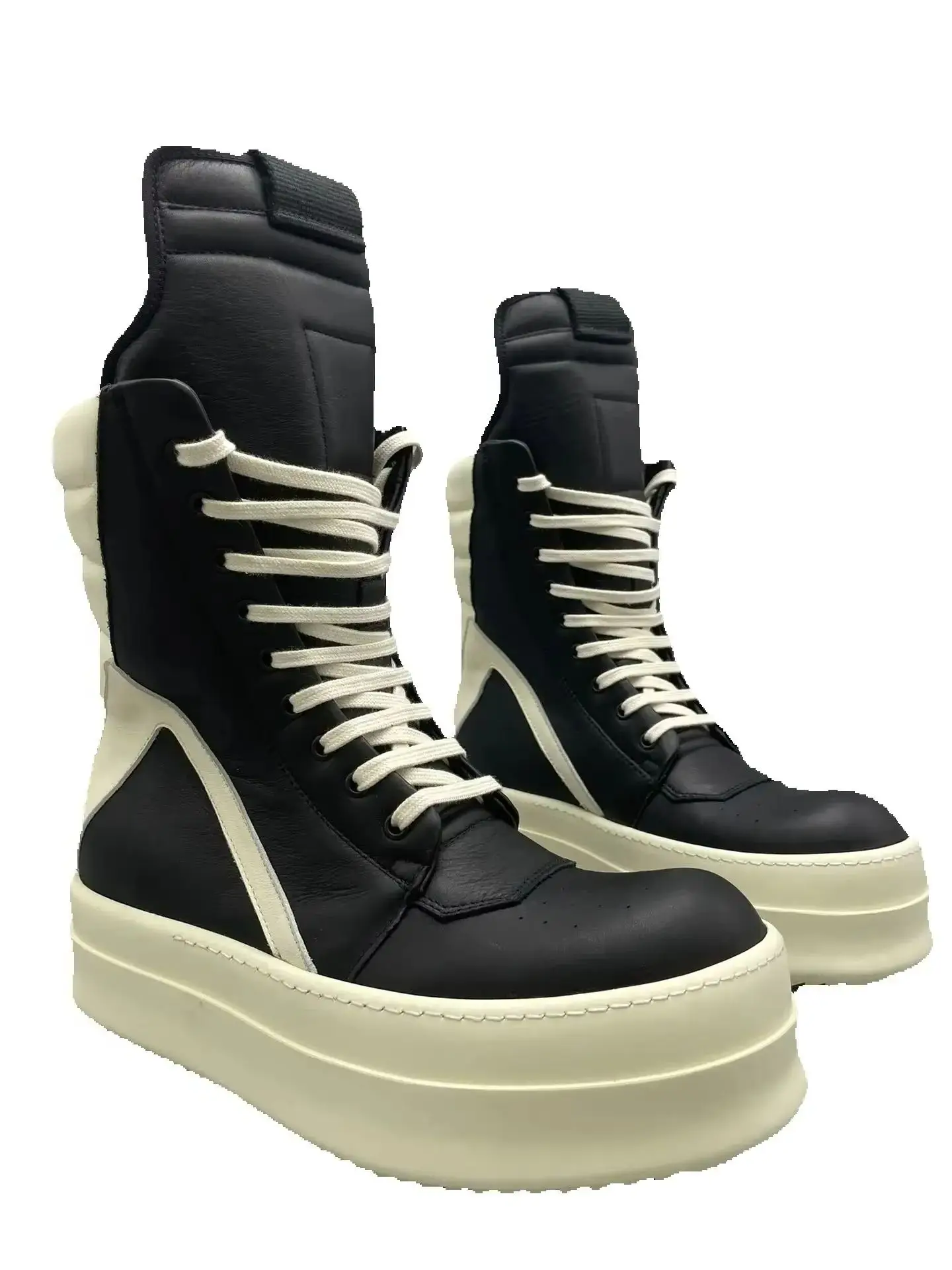 Owen Seak Men High Top Shoes Platform Woman Sneakers Leather Lace Up Zip Gothic Heels Luxury Vintage Trendy Designer Boots Black