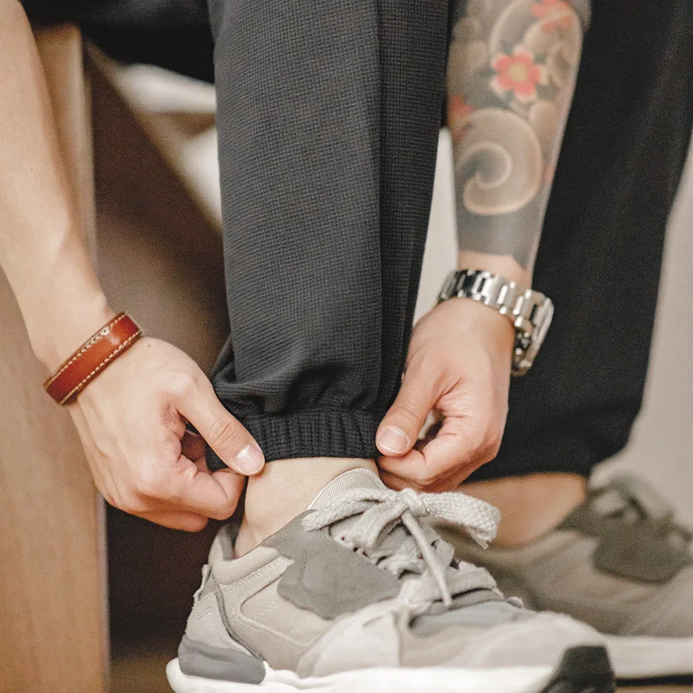 

Maden повседневные однотонные вафельные брюки мужские спортивные спортивные штаны модальные прямые брюки свободного покроя с завязками на талии уличные брюки