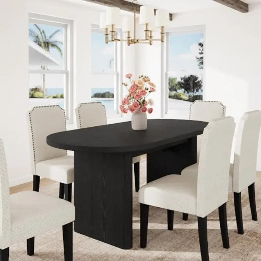 63 Long Oval Dining Table with Solid Wood Base for 4-6 People, Natural Finish, Space-Saving Design, Perfect for Modern Dining R