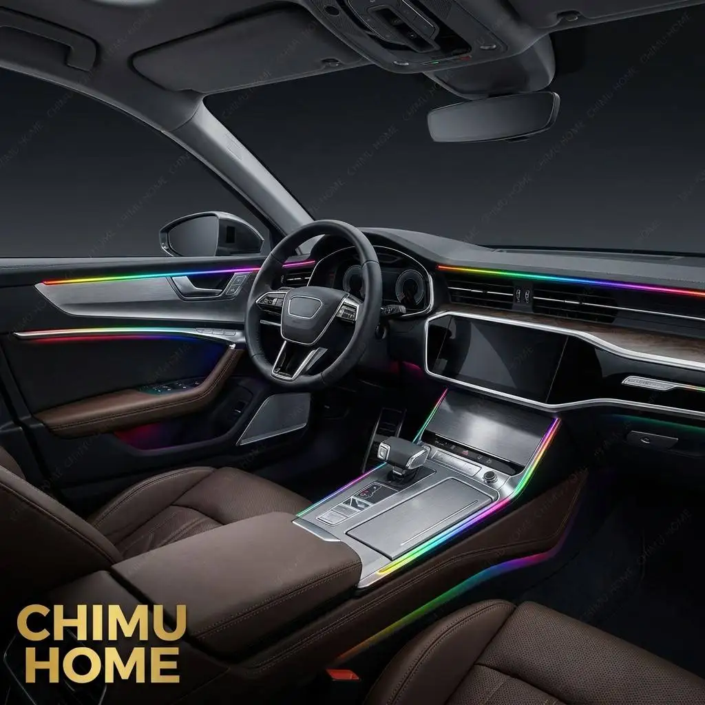 【CHIMU HOME】 K6 Smart Car Interior Ambient Lighting Kit Chrome LED Strip 265 Colors Symphony Music Sensor App 12V
