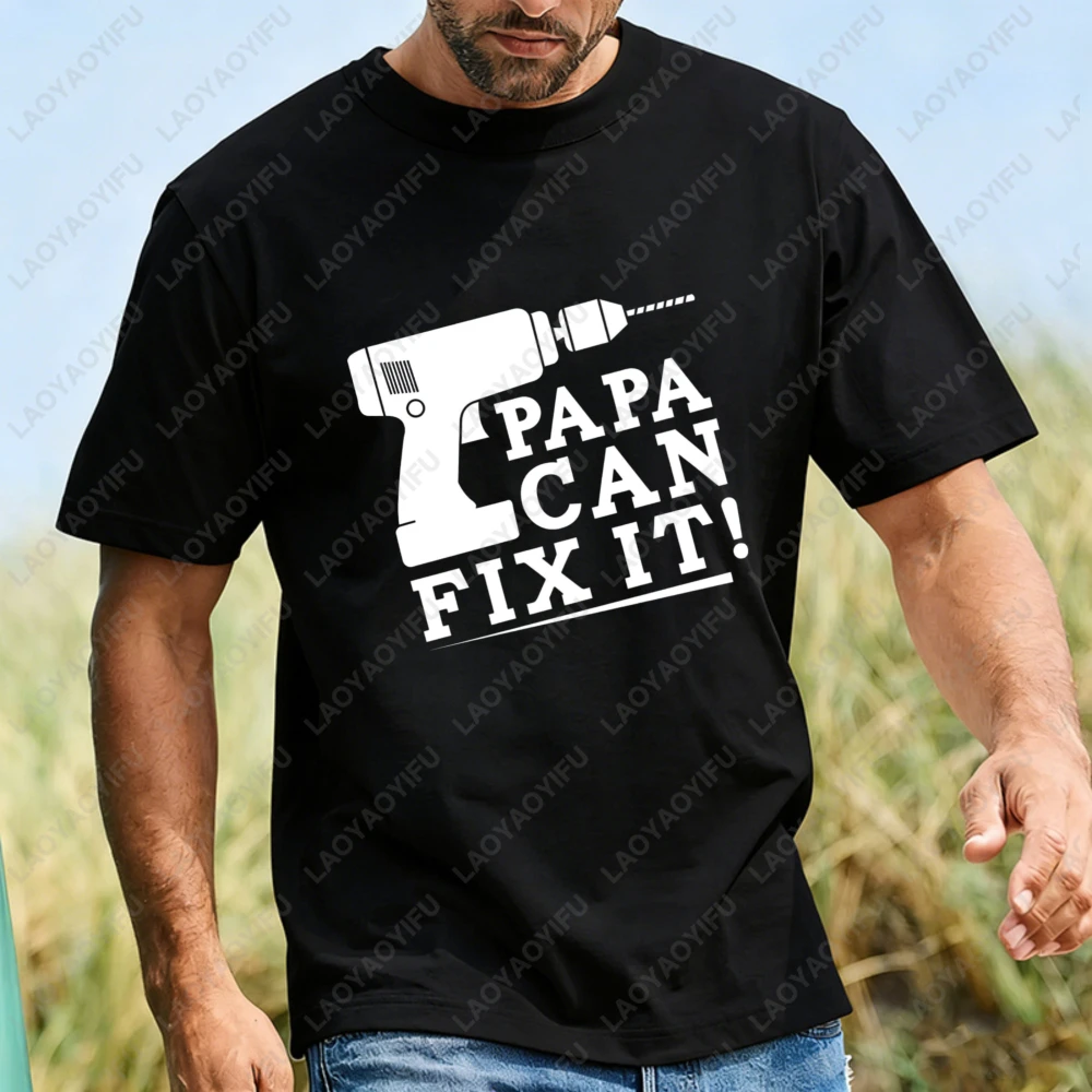 

Papa Can Fix It T Shirt Cotton Casual Funny Dad Gift Graphic Tee Handyman Daily Wear Comfortable Breathable Top
