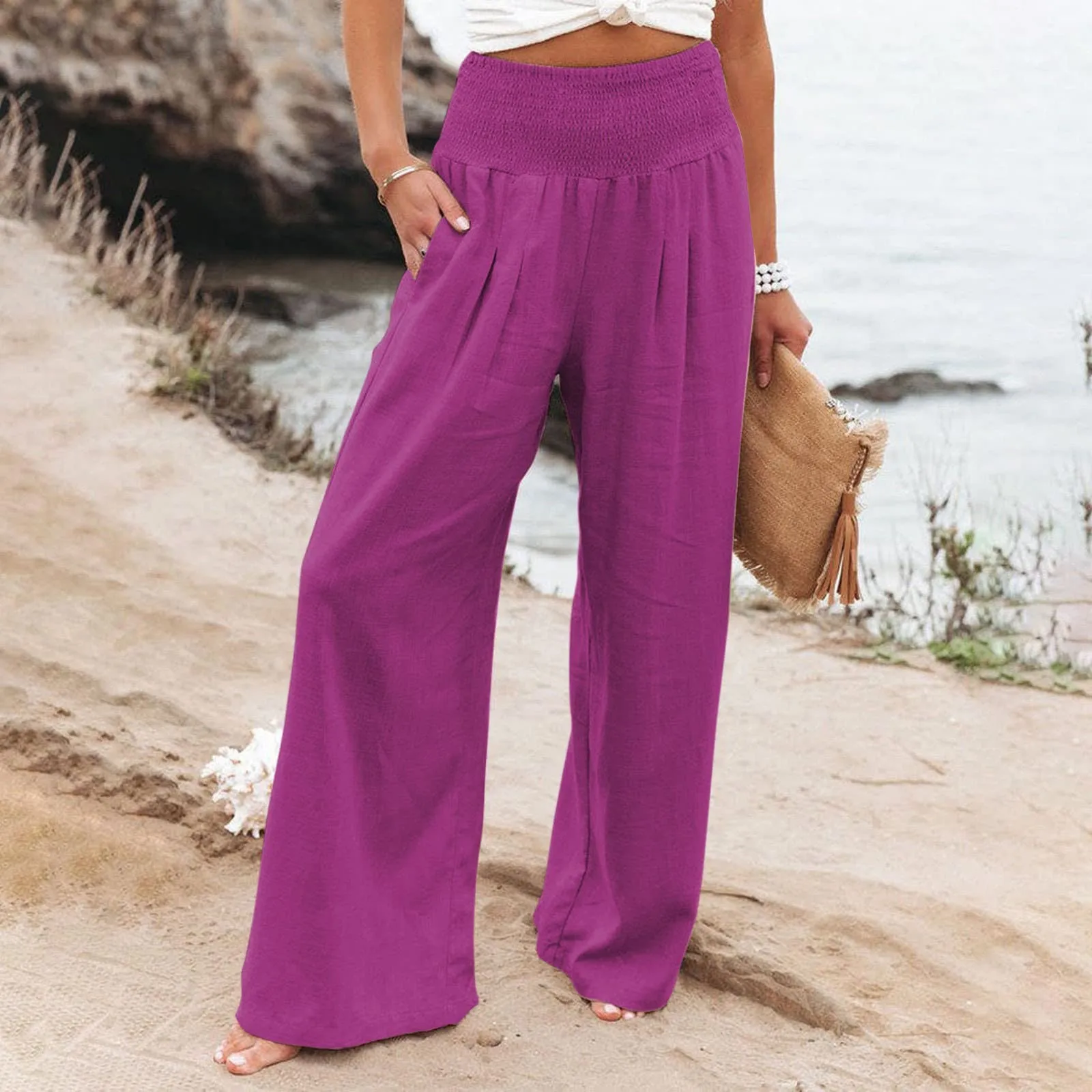 

High Waist Wide Leg Palazzo Pants For Women plus Size Stretch Pants Womens Pants Casual Work Elastic Waist Women Casual Pants