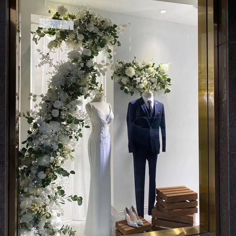 Im Freien weiße künstliche Blume Ball Hochzeit Hintergrund Anordnung Straße führende Blume Ball Wandbehang Blume Reihe Dekoration