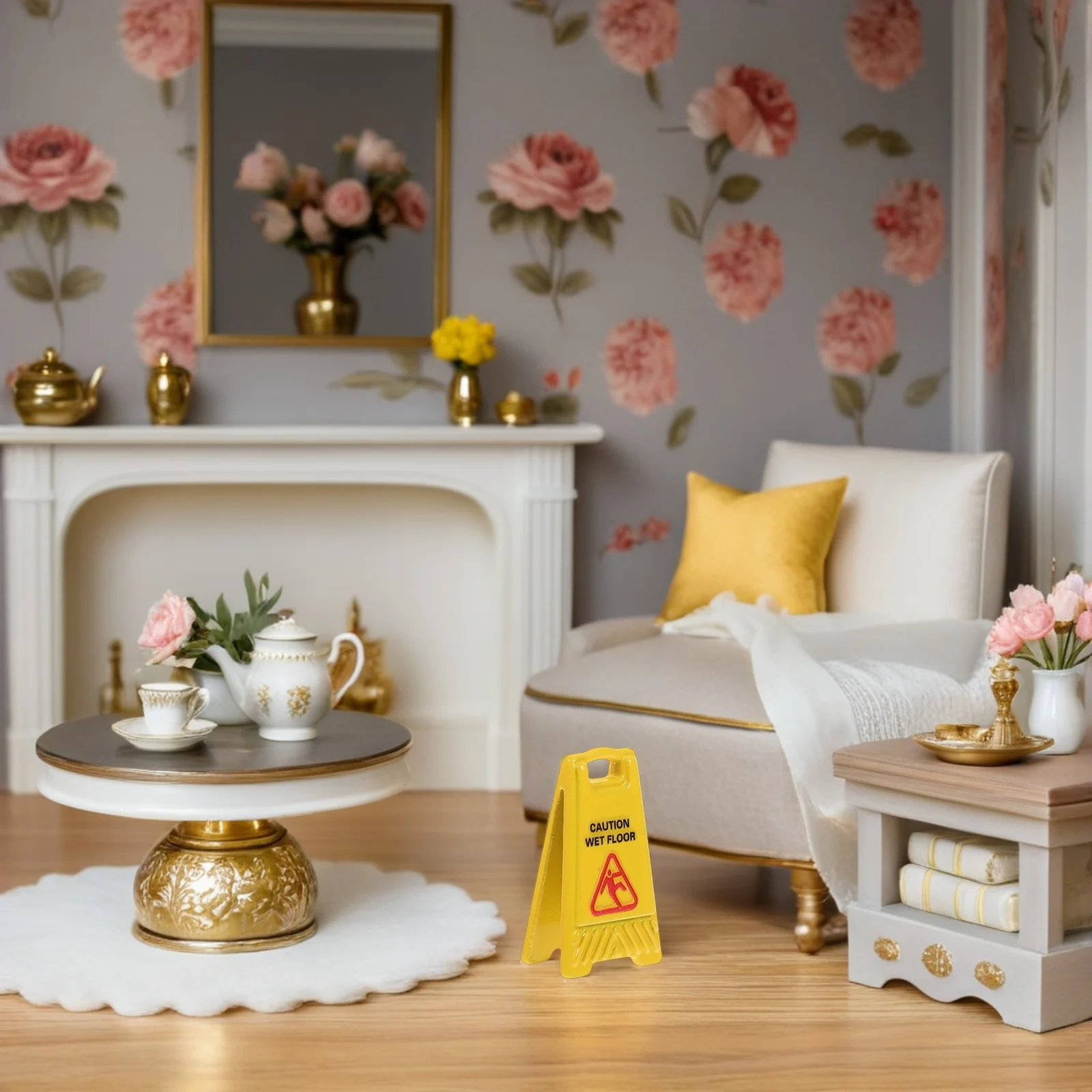 

7Pcs Detailed Mini Wet Floor Signs Caution Safety Warning for Dollhouse Scenes Fairy Garden Arrangements Realistic Display