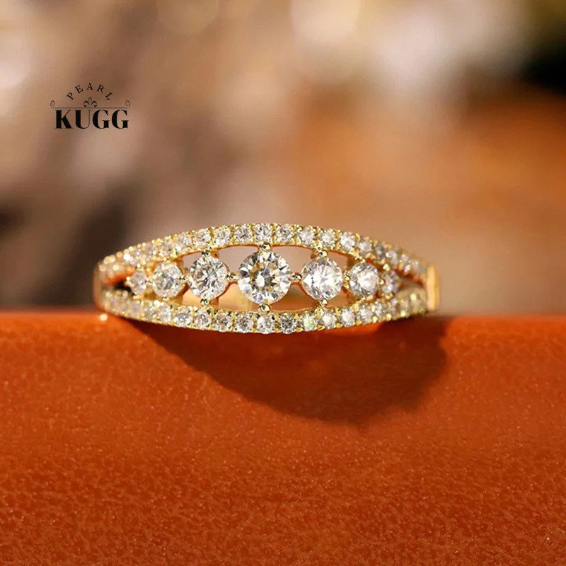 KUGG 100% 18K White or Yellow Gold Rings 0.60carat Real Natural Diamond Ring for Women Luxury Shiny Design Engagement Jewelry