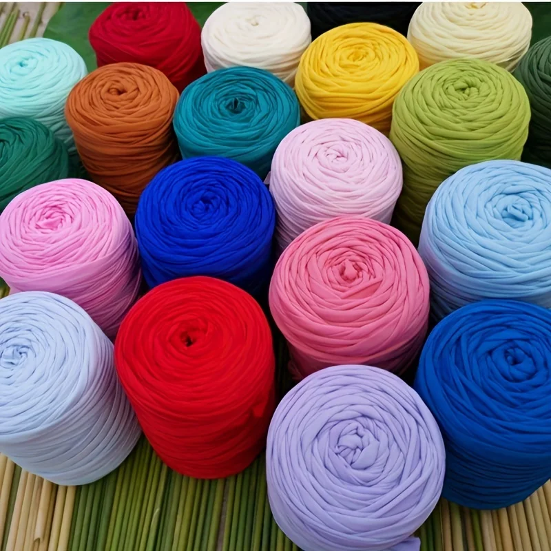 1 pc 130Yards T-Shirt Yarn Knitting Yarn Fabric Crochet Cloth Solid Color Tshirt Yarn for Crocheting Beginners DIY Hand Craft