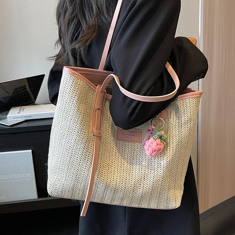 Shoulder Bag Straw Rattan Woven Bags for Women Large Capacity 2023 Summer Trend All-match Leisure Travel Beach Student Tote Bag