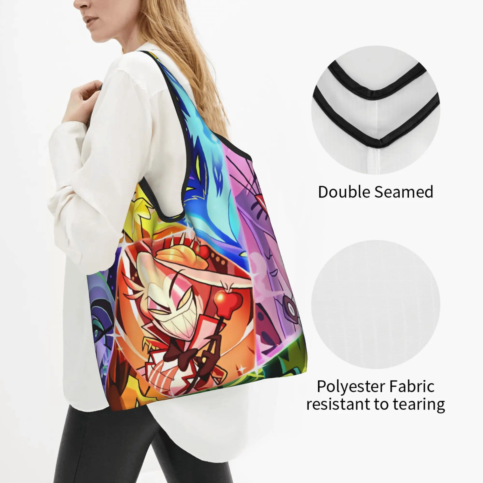 Fashion Printing Hazbin Hotels Lucifer Morningstar Tote Shopping Bag Portable Shoulder Shopper Samael Mammon Handbag