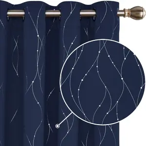 Blackout curtains 2 Panels Eyelet Silver Wave Foil Printed Curtains Thermal Insulated Curtains