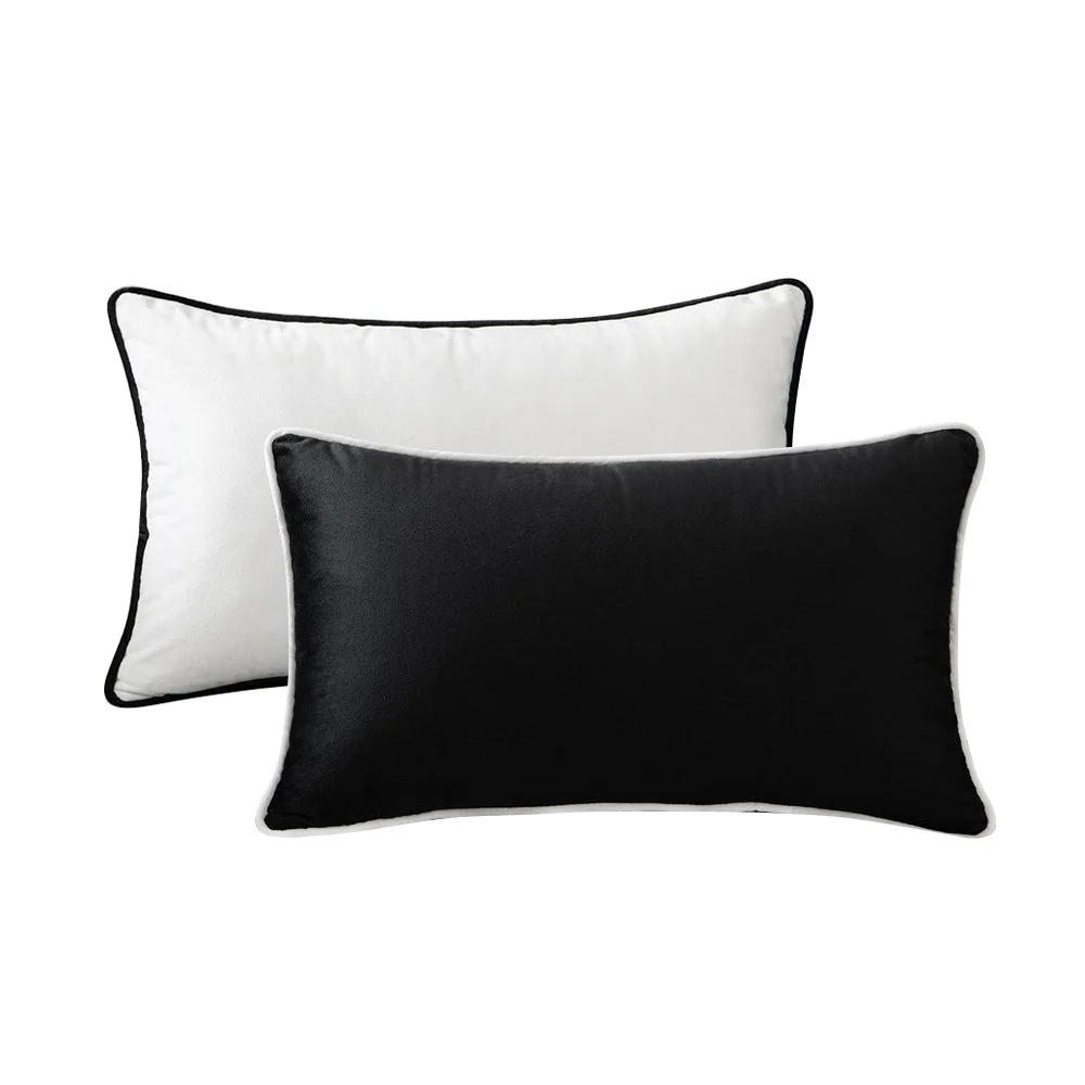 Schwarz-weiße Kissenbezüge mit Seilrand, 30 x 50 cm, 45 x 45 cm, dekorative Kissenbezüge für Zuhause, als Geschenk
