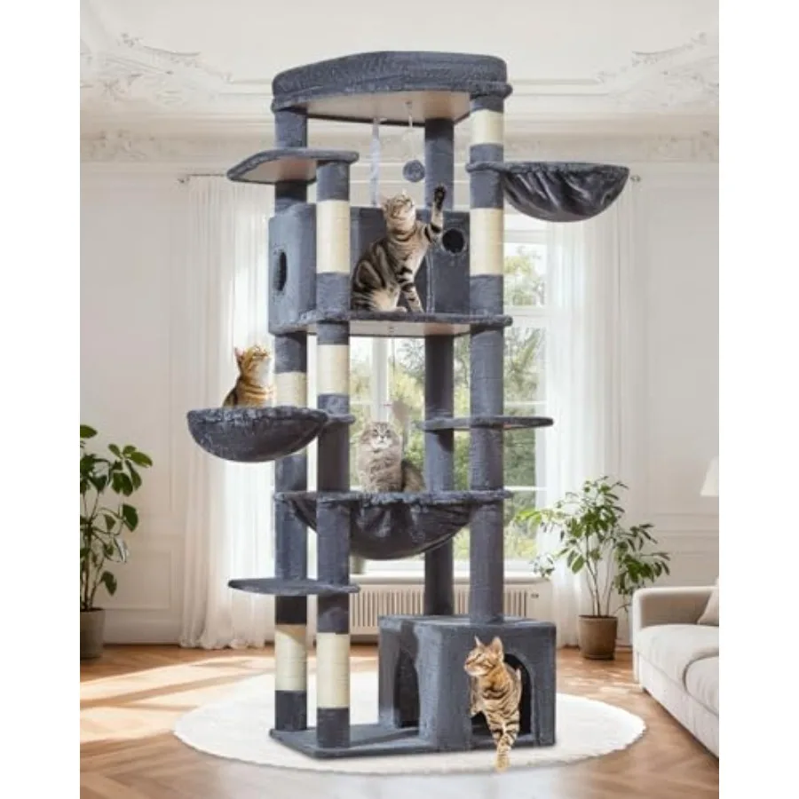 

72 Inch Cat Tree XXL Cat Tower for Indoor Cats Large Adult 25Lbs+ Extra-Large Platform 2 Cat Houses 7 Scratching Post Extra-Siz