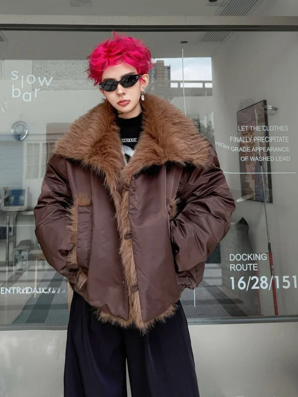 

TANGZ STUDIO Мужская утепленная хлопковая куртка свободного кроя с большим меховым воротником в ретро-стиле, зимнее пальто для повседневной носки