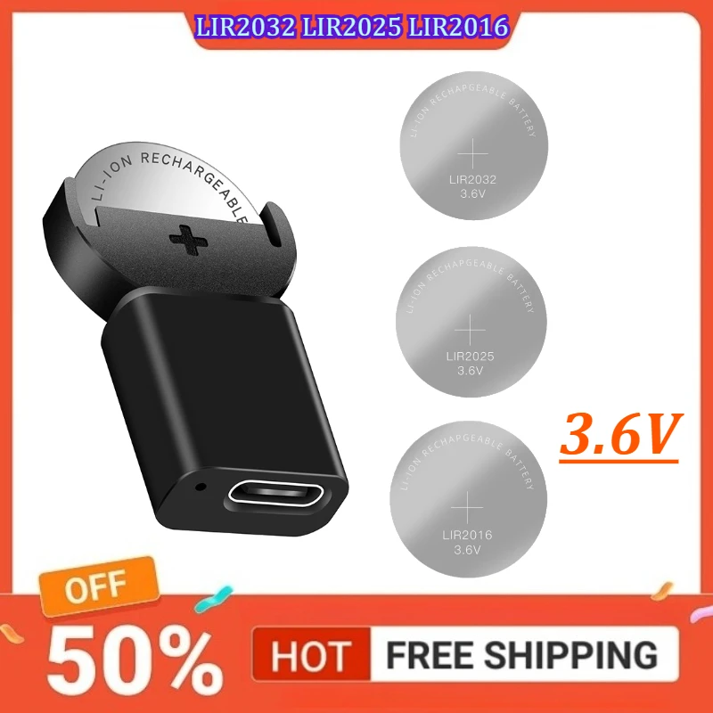 

New 3.6V LIR2032 LIR2025 LIR2016 LIR2032H C-type Lithium Coin Rechargeable Battery and Charger Button Cell