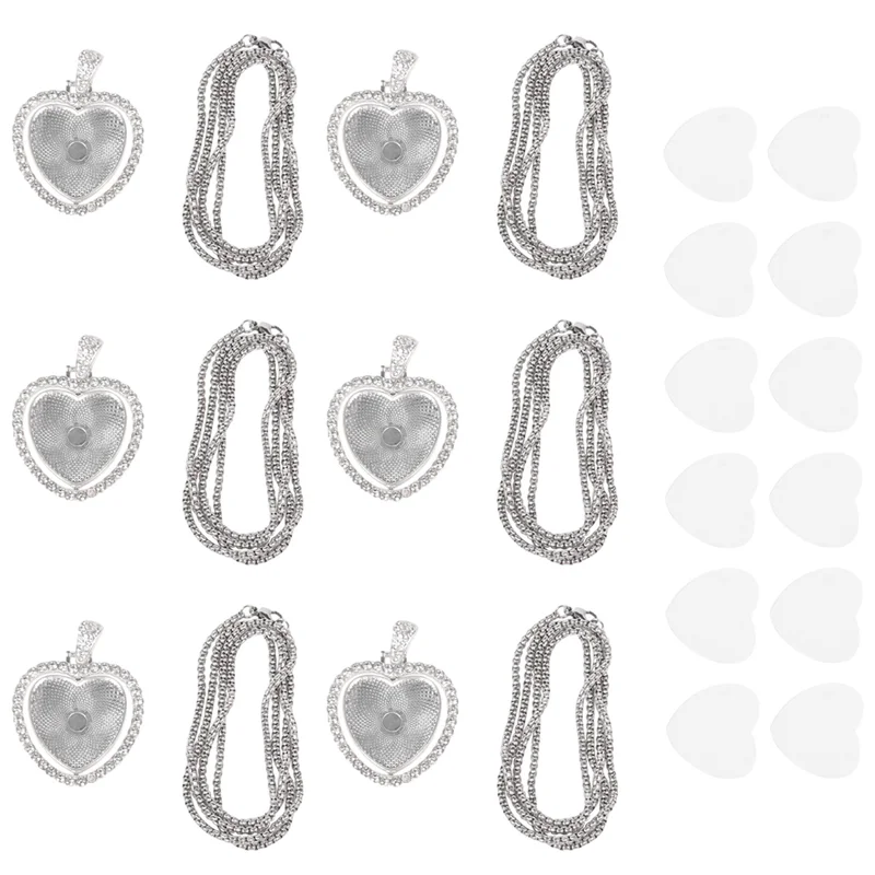 A36T-48 stuks sublimatie strass dienbladen hanger set, 12 lege randladen, 12 stuks kettingen met 24 schijven, hartstijl