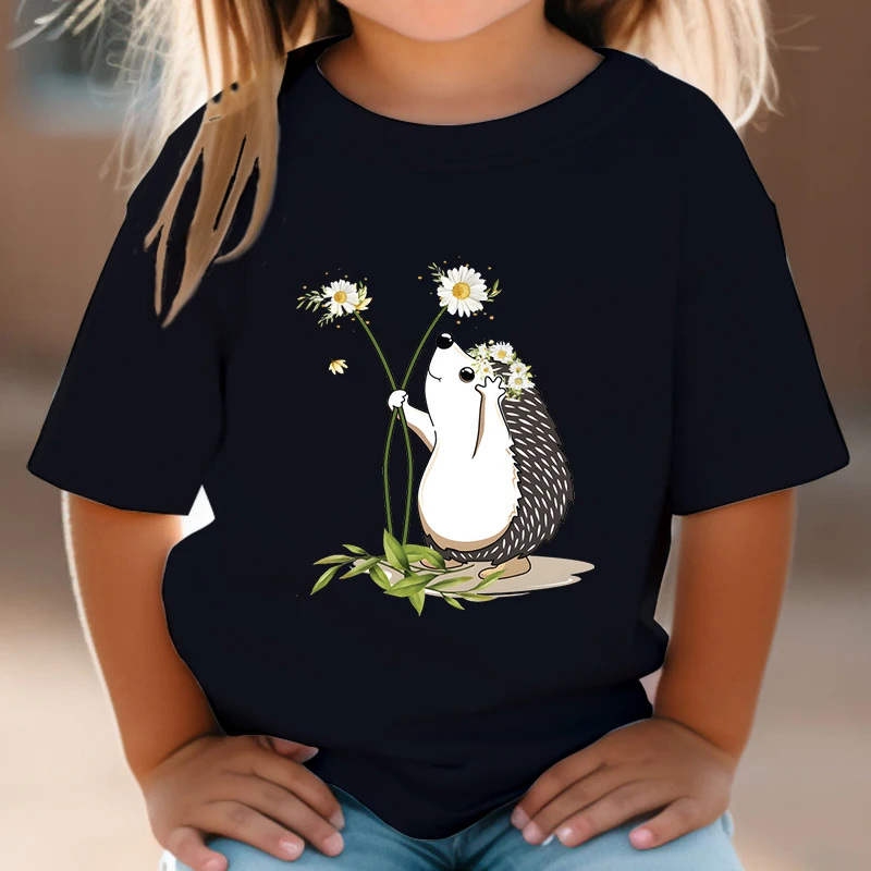 Kids Tshirt Flower Hedgehog Cartoon Print Fashion Y2K T Shirt Boys Girls Clothes Summer Short Sleeve Graphic Cute Animal T-shirt