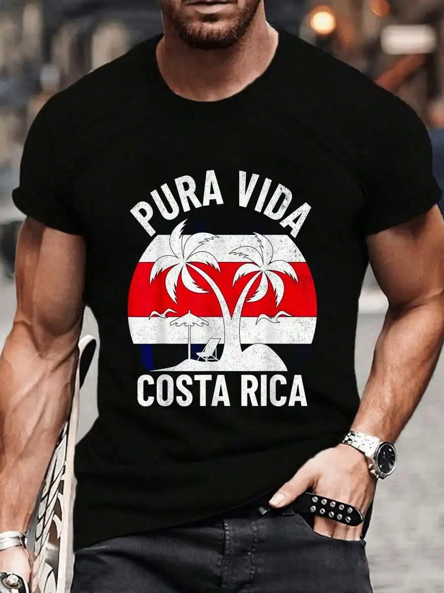 100% Cotton Vintage Rica Flag Beach Summer Vacation T-Shirt Women's Men's Graphic Tee Causal Tops Fashion Tshirt Short Sleeve T-