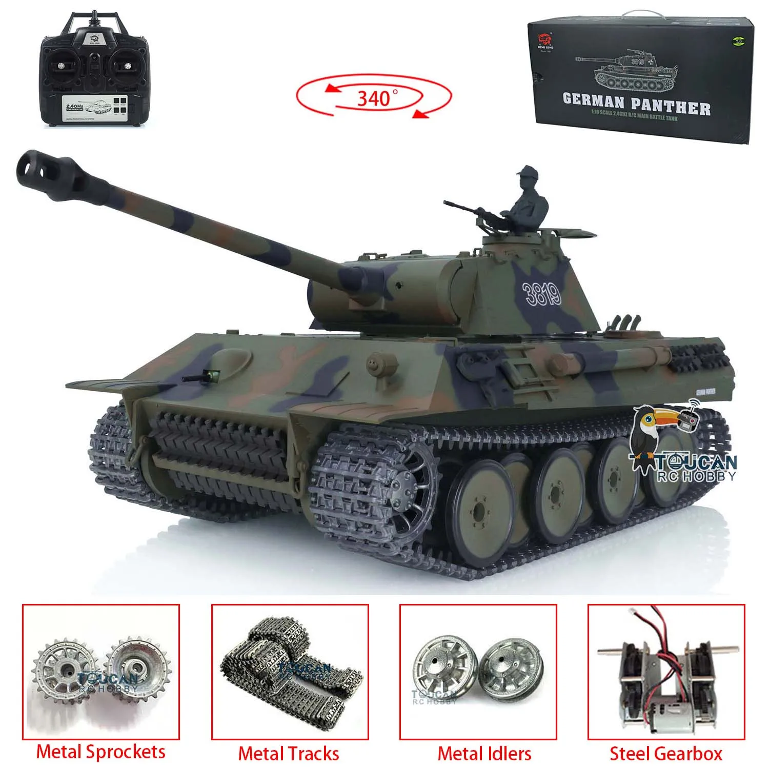 Heng Long RTR 1/16 Scale 7.0 Upgraded Metal Version German Panther V RC Tank 3819 Army BB Shoot Unit Speaker Toys Model TH17288