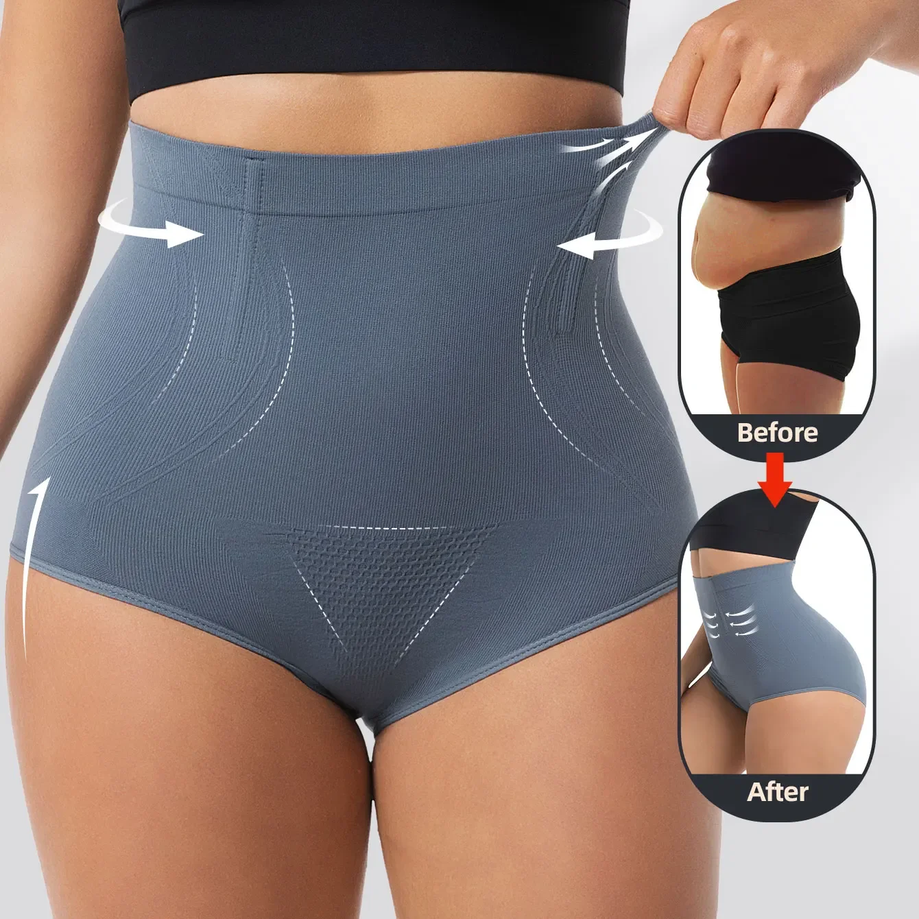 Cinza shapewear para mulheres cintura alta trainer calcinha barriga controle quadril bunda levantador shorts emagrecimento bainha senhoras meados da coxa corpo