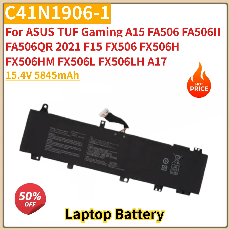 

New Laptop Battery C41N1906-1 15.4V 5845mAh for ASUS TUF Gaming A15 FA506QR FA506 FA506II 2021 F15 FX506HM FX506L FX506 FX506H