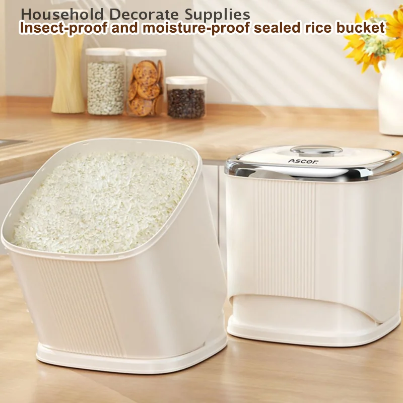 

1Pcs Rice Bucket Food Container With Time Scale Rotating Kitchen Storage Box With Measuring Cup For Oatmeal Grain Cereal