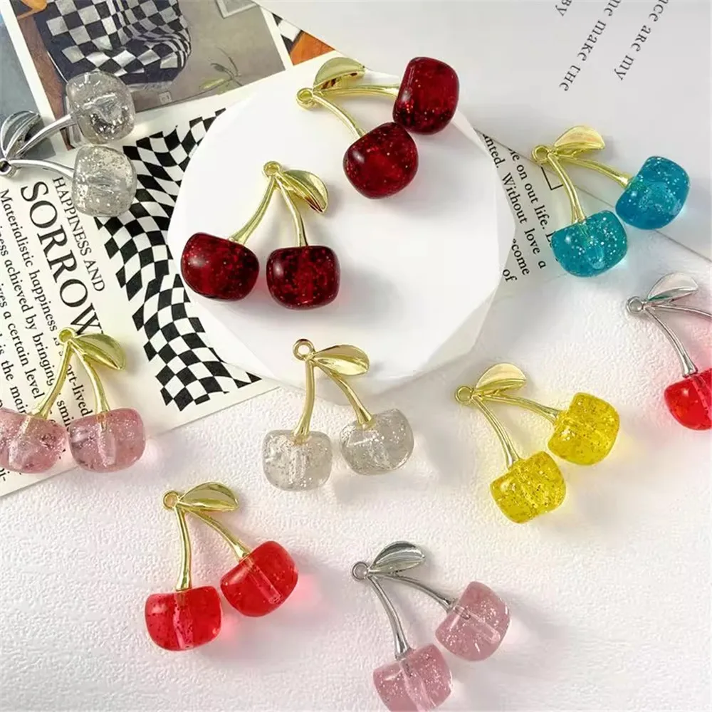 Sweet Style Fresh and Light Pink and Translucent Cherry Pendant Diy Pendant Necklace Earrings Handcrafted Accessory Materials