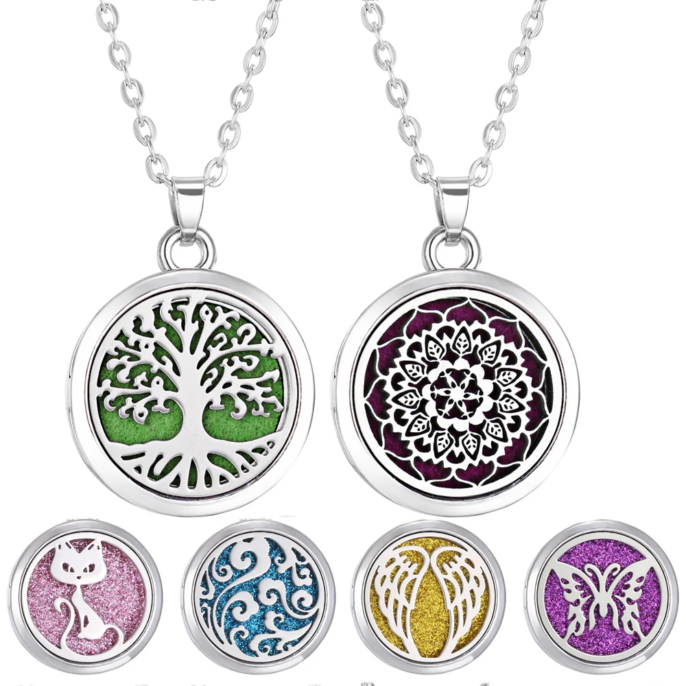 Tree of Life Aromatherapy Necklace Perfume Essential Oil Diffuser Alloy Stainless Steel  Locket Pendant Aroma Diffuser Necklace