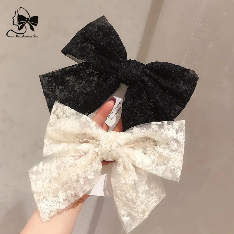 New Lace Bow Hairpin Embroidered Sweet Temperament Fairy Streamer Spring Clip Internet Celebrity Girl Headpiece Hairpin