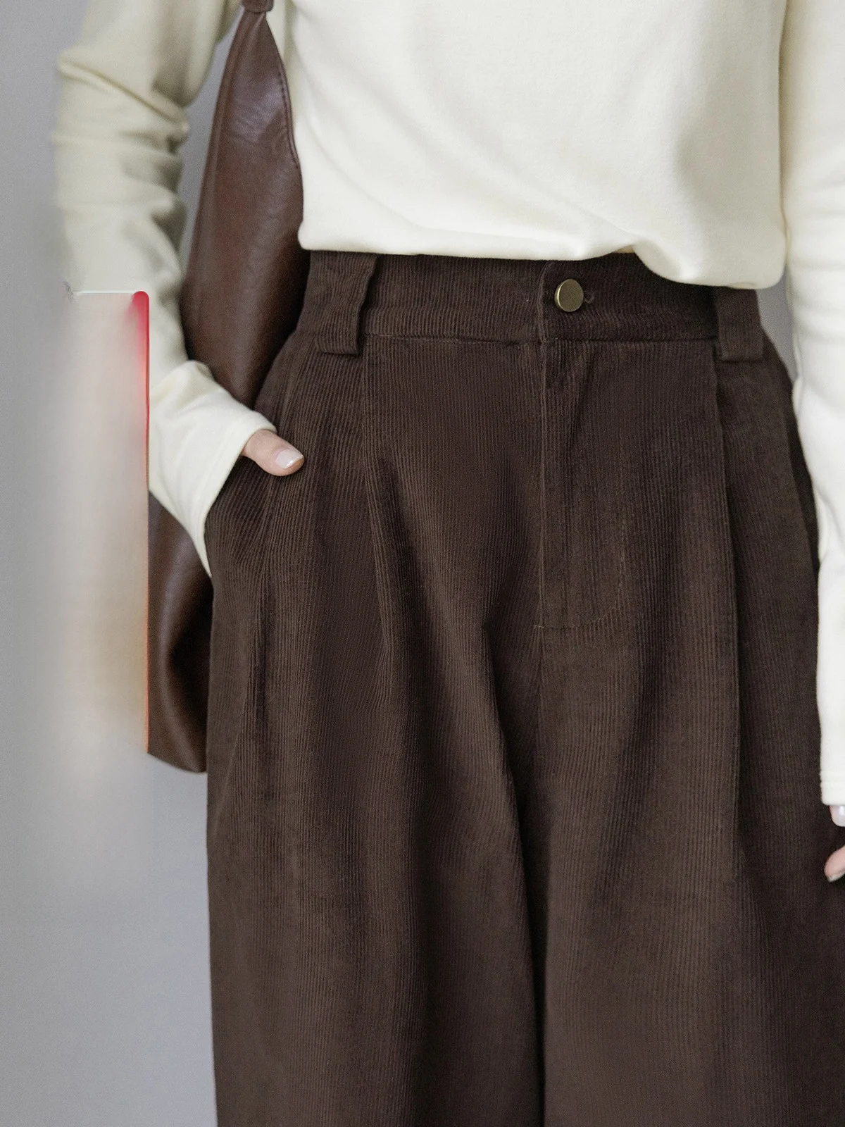 

Женские вельветовые брюки HuiXi Dstring с широкими штанинами, свободного кроя, осенне-зимние, темно-коричневые, повседневные, винтажные, с высокой талией