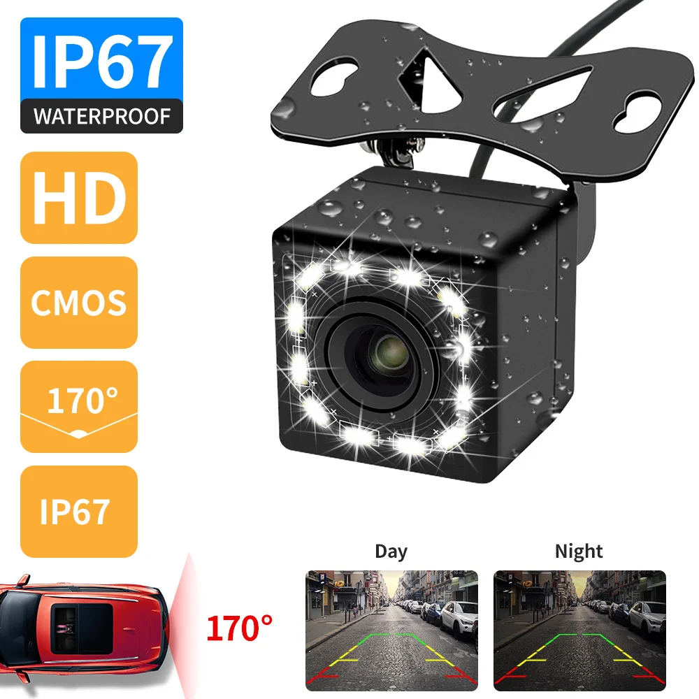 

Car Rear View Camera Universal 12 LED Night Vision Backup Parking Reverse Camera IP66 Waterproof 170 Wide Angle HD Color Image