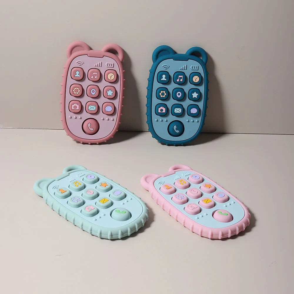 Silicone Teether Baby Gift Mobile Phone Shaped Cartoon Cute Teething Toy Chew Bead Sensory Gum Relief Soother BPA Free