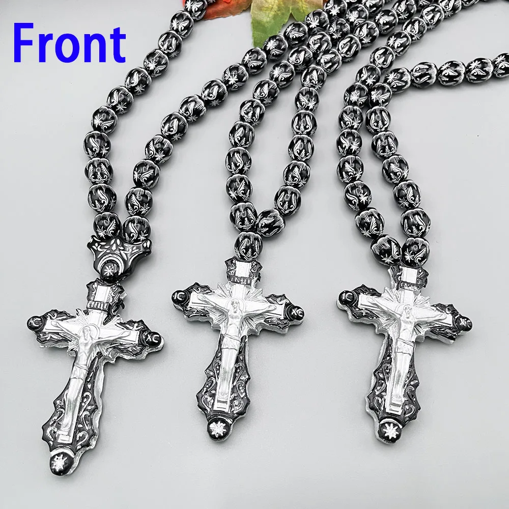 

GS223 Cross Jesus Christ Statue Palace 3D Resin Star Fine Black White Beads Decoration Religious Belief Car Necklace Ornament