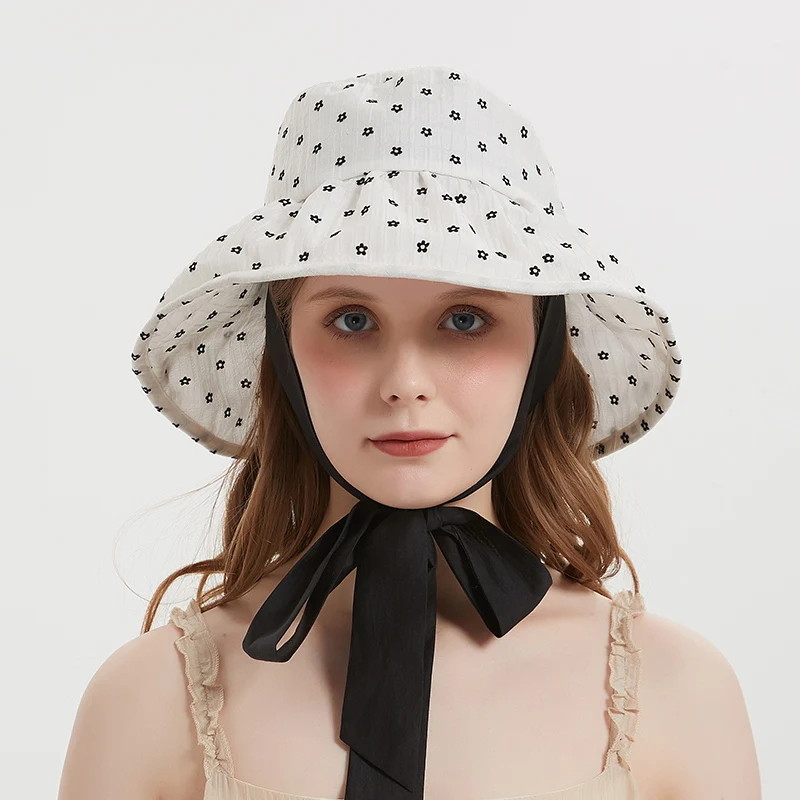 

Floral Women's Fiing Cap Summer Sun Protection UV Protection Retro Buet Hat Bow Knot Trendy Ele Large Brim Hat
