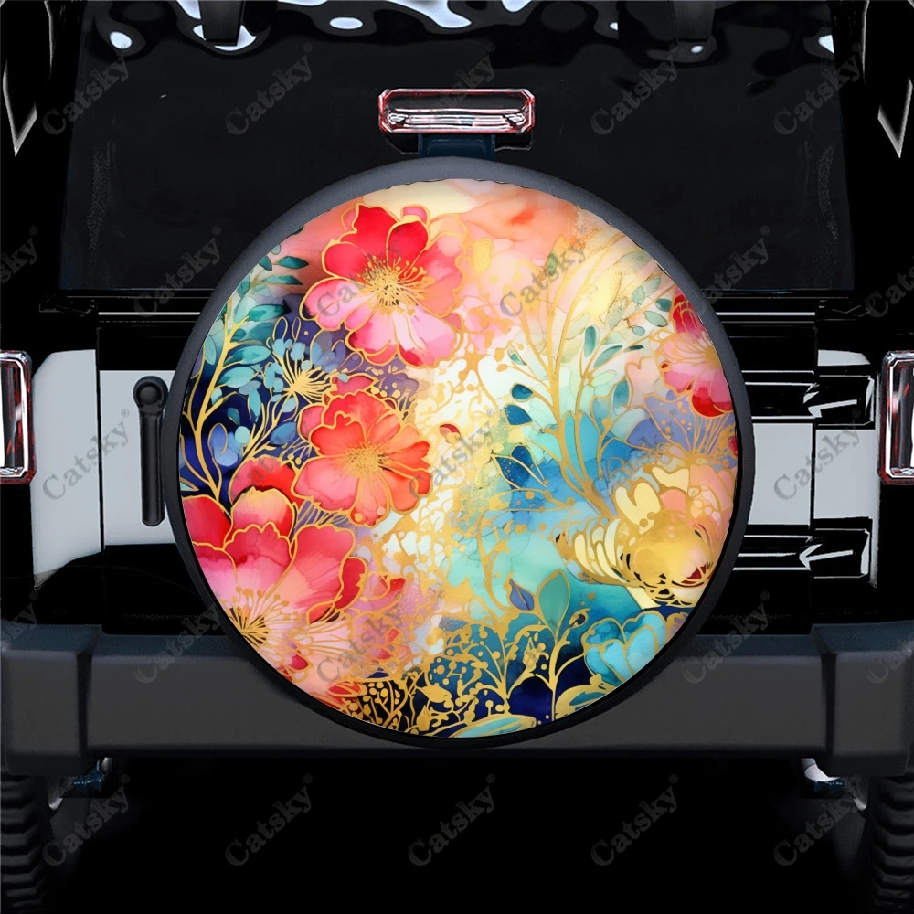 Fantasy Art Fractal Flowers Polyester Universal Spare Wheel Tire Cover Wheel Covers for Trailer RV SUV Truck Camper