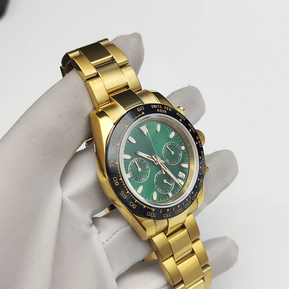 남성용 비즈니스 럭셔리 쿼츠 시계, 클래식, 캐주얼, 사파이어, 방수, 스테인레스 스틸, 야광, VK63 시계, 달력