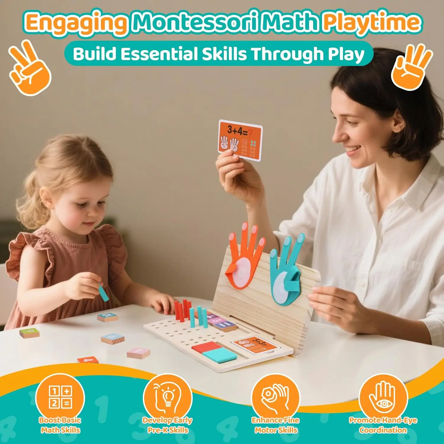 Montessori brinquedos de madeira brinquedo dupla face contagem de dedo & número placa de rastreamento educacional aprendizagem matemática brinquedo para crianças pré-escolares