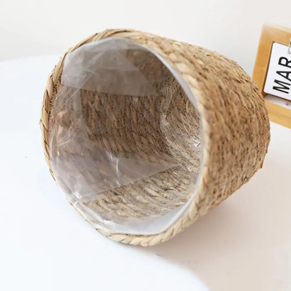 S/M/L Straw Weaving Flower Plant Pot Decorative Handmade Grass Woven Planter Basket Leakproof