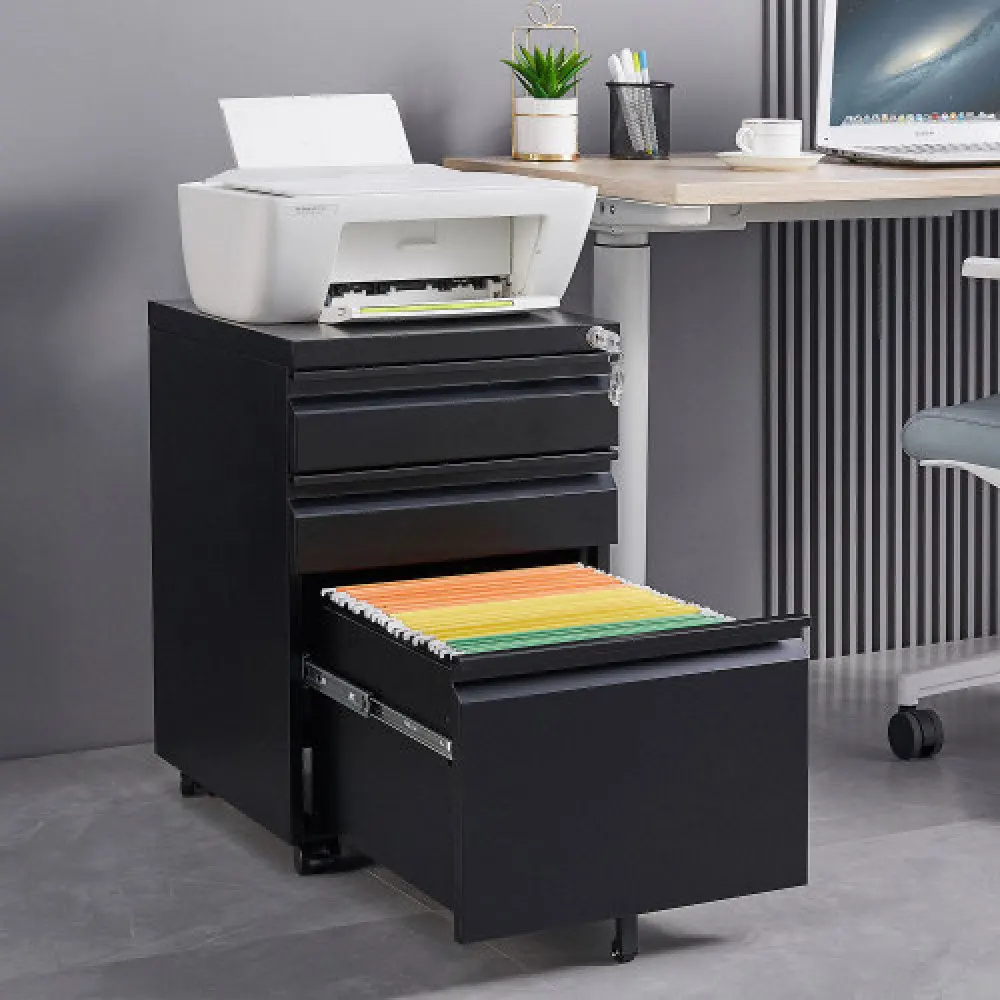 

3-Drawer Lockable Mobile File Cabinet (5 Wheels:2 Brakes+Anti-Tip) Cold Steel,Pen Tray, Letter/Legal/A4