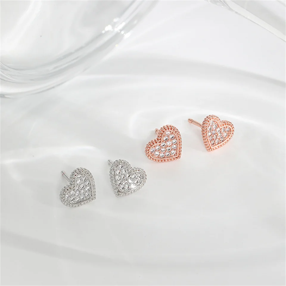 

New Rose Gold Light Luxury Heart Earrings For Women Full Diamond Heart Girl Style Retro Twist Heart Shaped Earrings Jewelry Gift