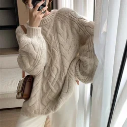 Round NECK twist flower cashmere sweater female autumn winter cover head thick sweater pure woolen sweater knitting outside wear