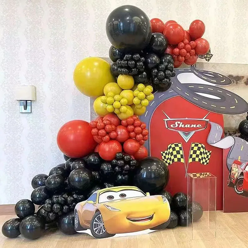 120Pcs Racing Car Theme Balloons Garland Arch Birthday Party Decor Red Black Yellow Latex Balloons Set Birthday Party Favors