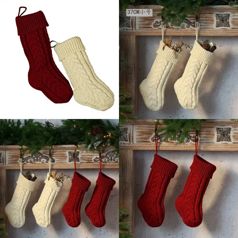 for 37cm Custom Embroidered Logo Party Home Christmas Pendant Candy Bag Woven Santa Decorative Christmas Stockings