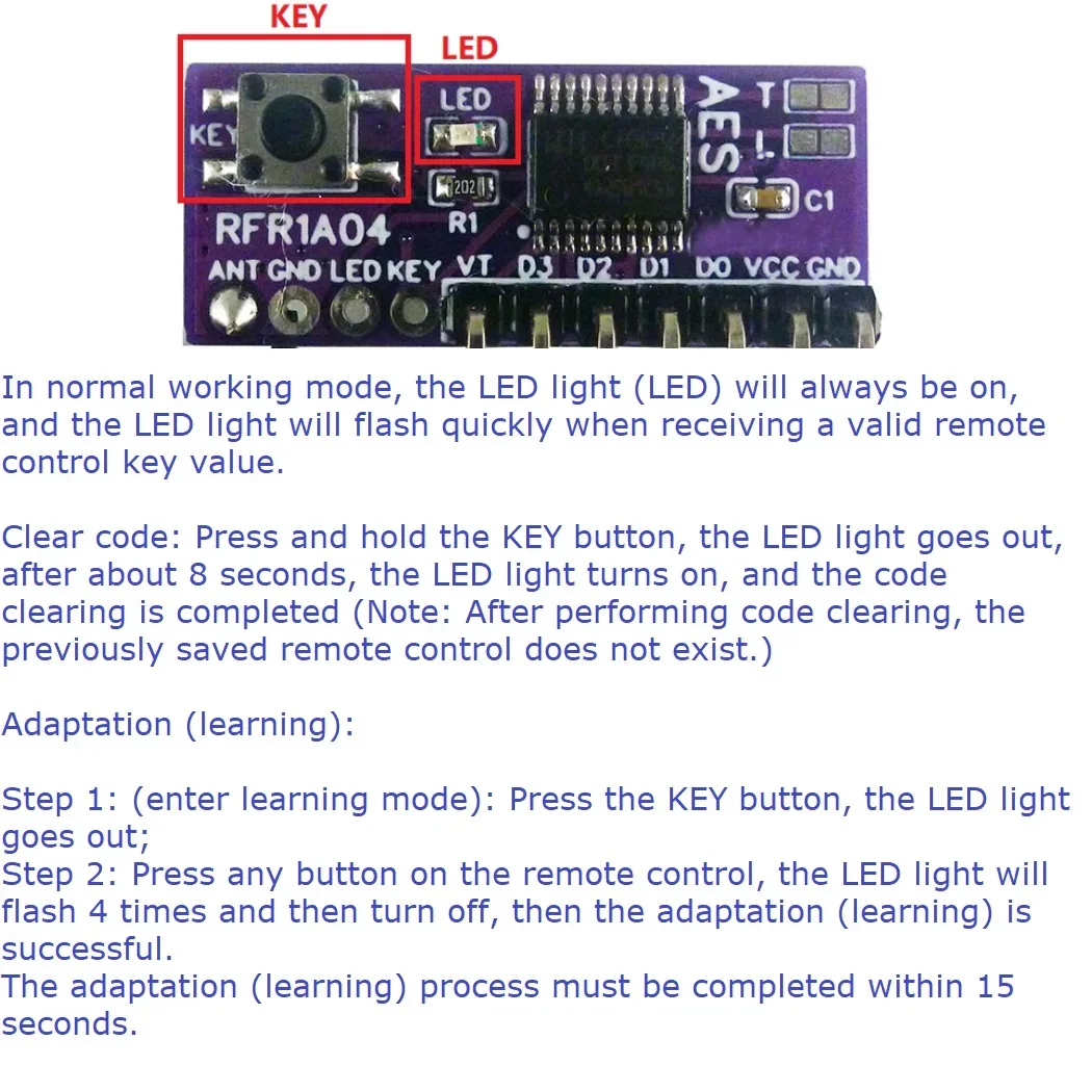 RFR1A04 AES128 Encryption Codec Remote Control Module 433M Superheterodyne Transceiver replace PT2262 EV1527 HC301