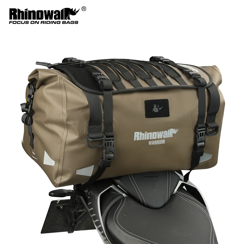 Rhinowalk Motorcycle Back Seat Bag Waterproof  Reflective Tail Bag Backpack 20L/40L/65L With Air Valve 1 Piece Strap Install